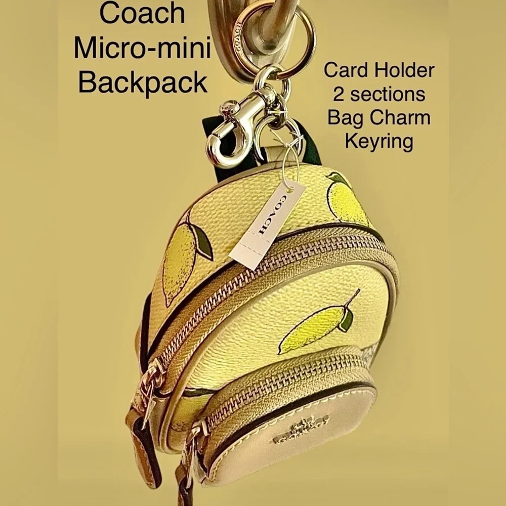 Coach CardHolder/KeyChain/BagCharm ADORABLE Lemon Micro-Mini Backpack NWT - Picture 6 of 15